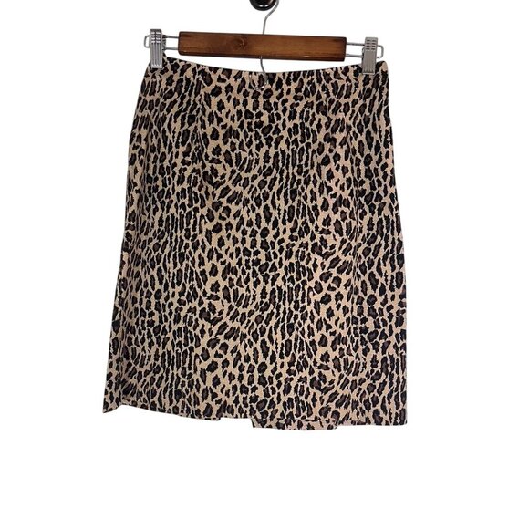 Briggs Animal Print Mini Skirt 6 Brown Safari Leopard Neutral Classic Chic Folk - Picture 1 of 8